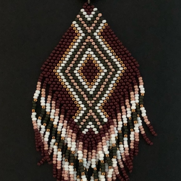 Beaded boho festival necklace with handmade beaded red pendant - Picture 4 of 6